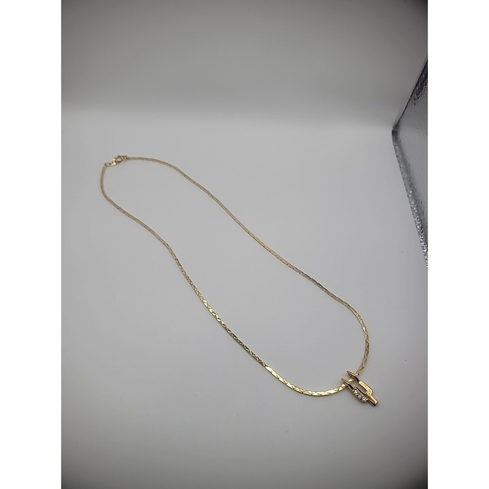 Vintage Gold Tone Link Chain Pendant Crystal Y Cactus Jewelry Costume